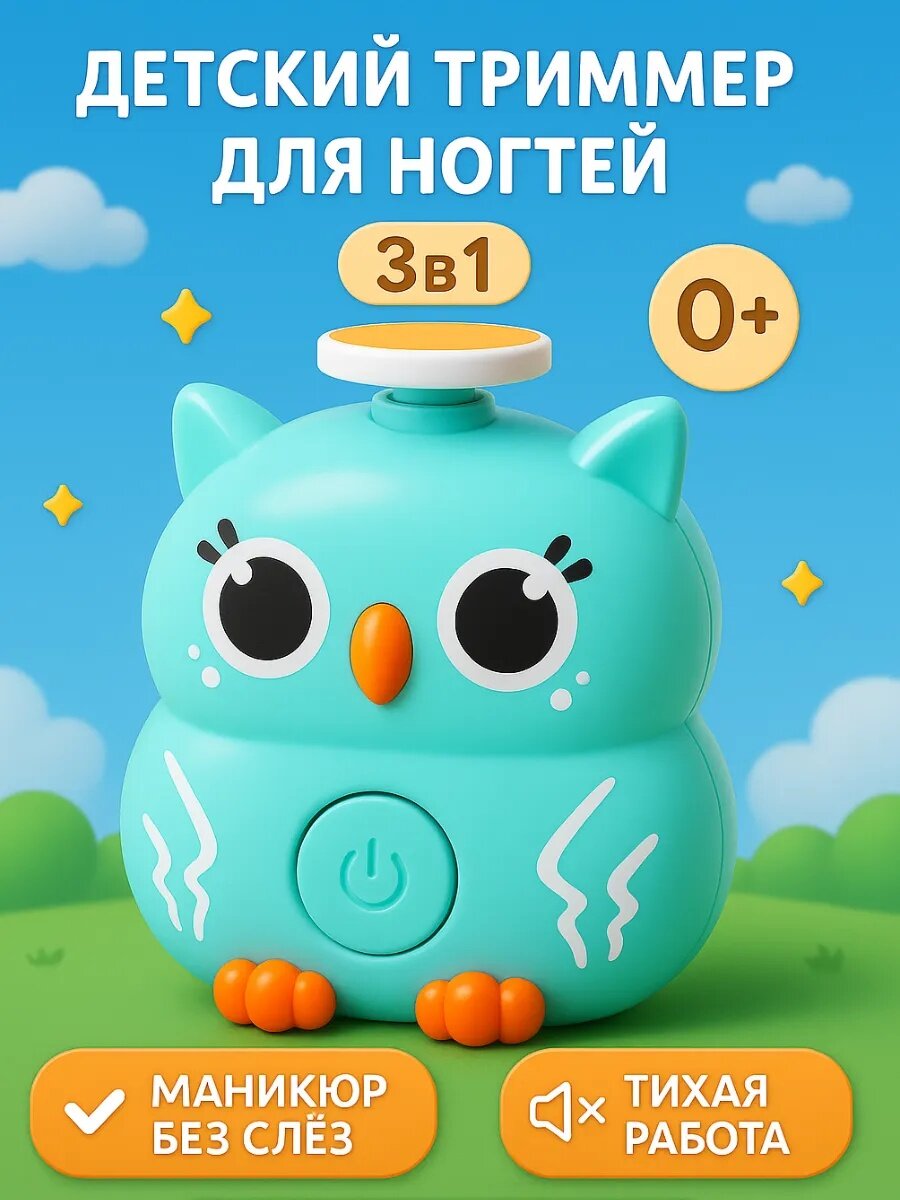 Маникюрный набор «Детский триммер для ногтей. Совушка» 3 сменные насадки от 0 мес.