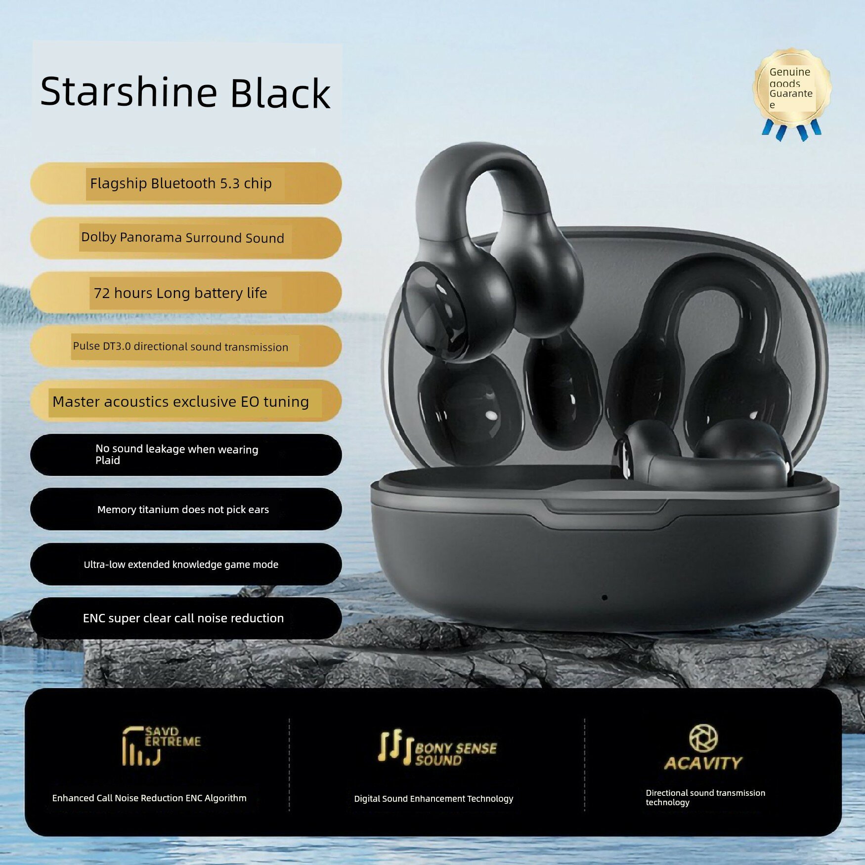 Костно-проводные беспроводные наушники-зажимы с Dolby Atmos, 40-часовым зарядом, спортивным дизайном и комфортной