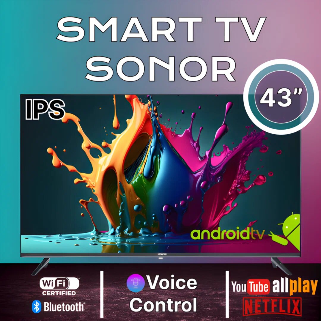 Телевизор Sonor 43SNR/100SV 43" | IPS Full HD, Smart TV, Wi-Fi, голосовое управление, 1/8 ГБ, HDMI/USB
