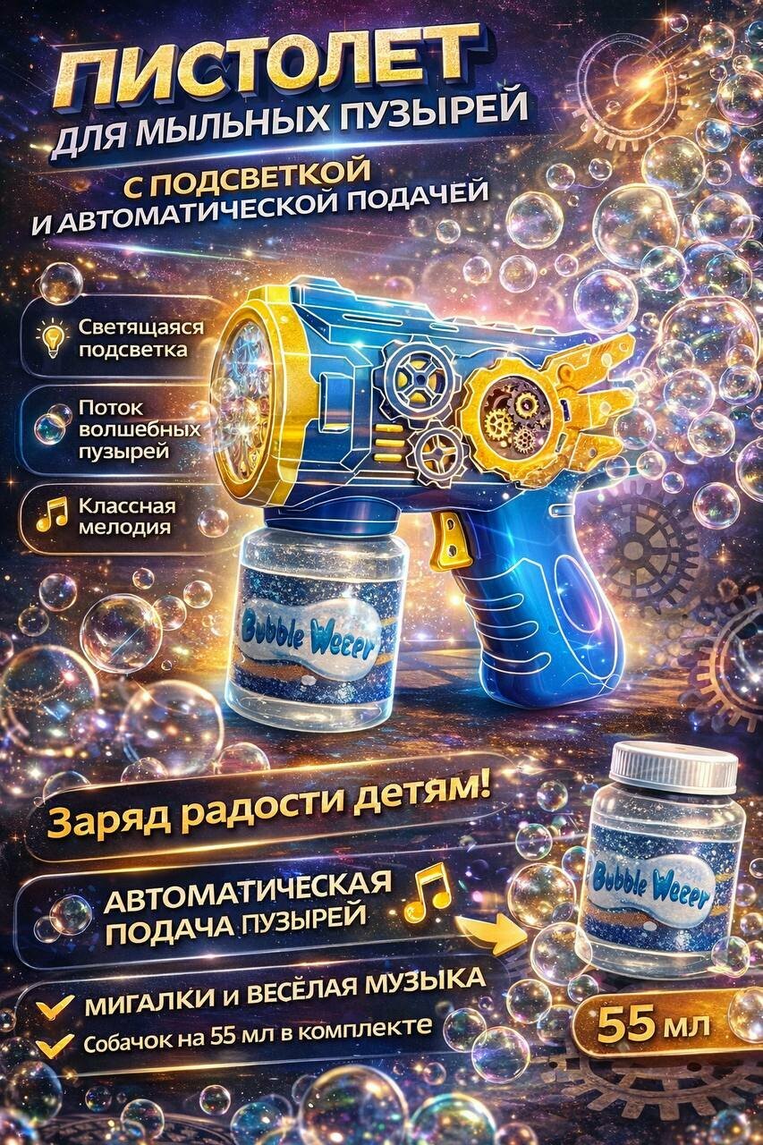 Генератор мыльных пузырей, с подсветкой / пистолет для мыльных пузырей, красный.