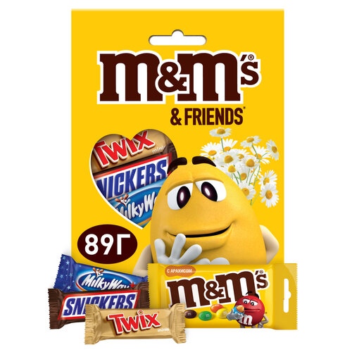 & Friends, набор шоколадных конфет M&M's, Snickers, Twix, Milky Way, 89 г, картонная коробка, 5 шт. в уп.