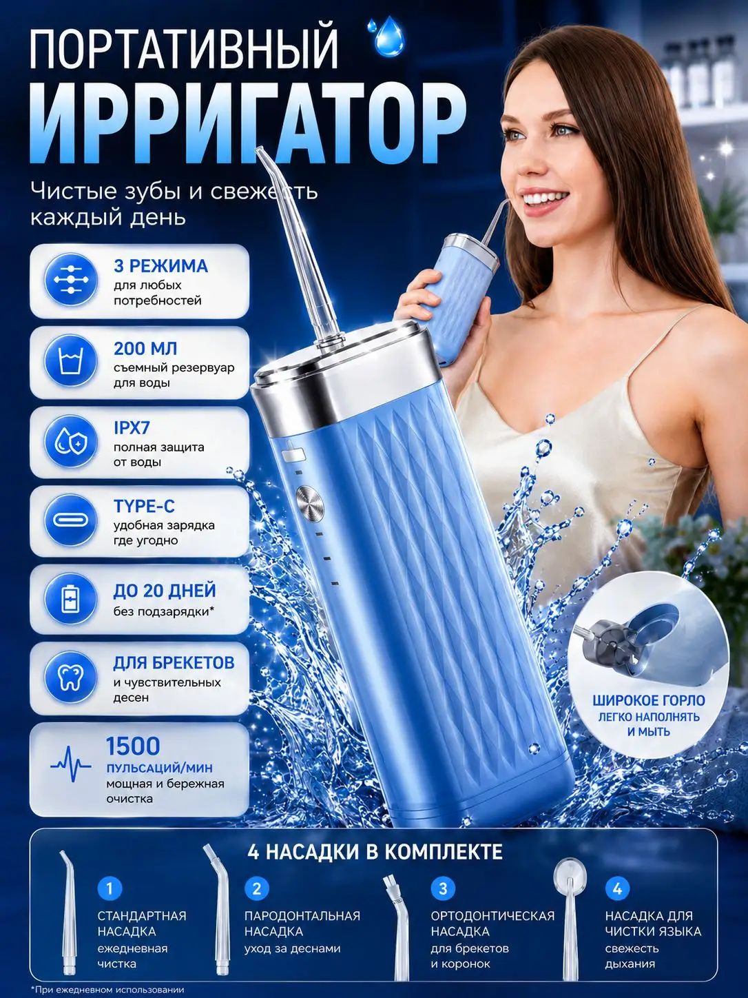 Ирригатор для полости рта портативный для зубов-ml