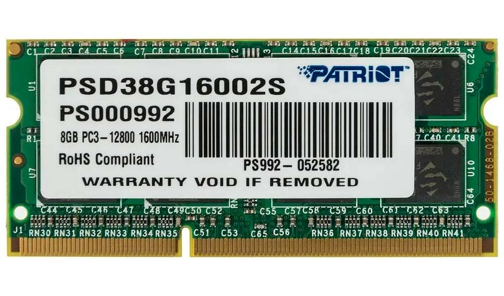 Оперативная память Patriot Memory SO-DIMM DDR3 8GB 1600MHz Signature Line (PSD38G16002S)