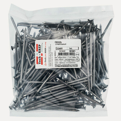 Изображение товара TECH-KREP гвоздь строительный 3,0х80 мм вес 1 кг крепёж для строительных работ