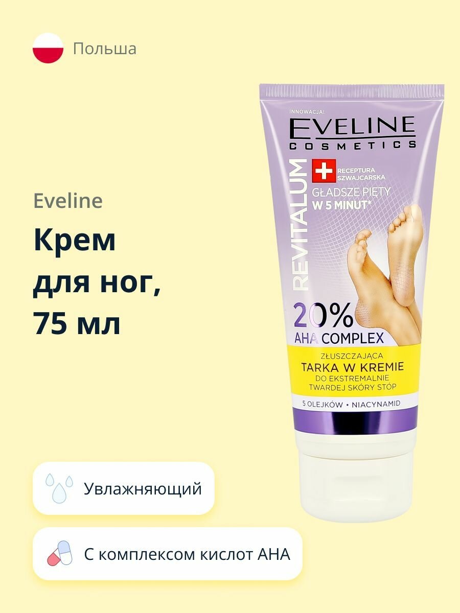 Крем для ног EVELINE REVITALUM с комплексом кислот AHA 20% 75 мл