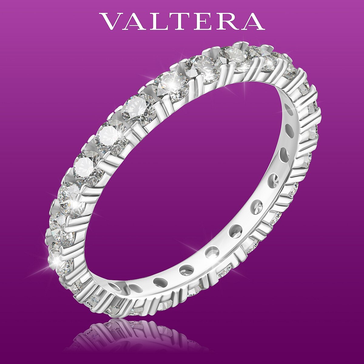Кольцо обручальное VALTERA, серебро, 925 проба, родирование, фианит
