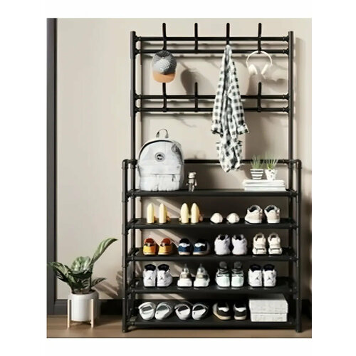 Вешалка Beautiful House, напольная, для одежды и обуви, чёрная, 5 полок, 8 крючков металлическая