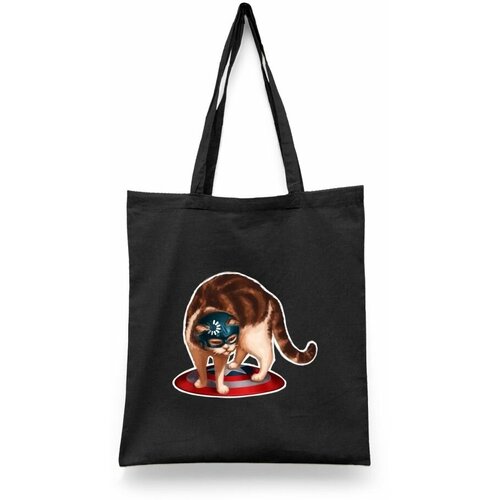 фото Сумка-шоппер унисекс каждому своё "марвел/кот/капитан америка" черная