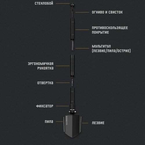 Лопата многофункциональная 7 в 1 в чехле, черная