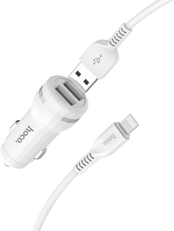 АЗУ, 2 USB 2.4A (Z27), usb cable lightning, HOCO, белый