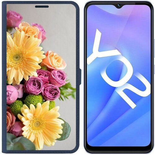 Чехол-книжка Krutoff Eco Book для Vivo Y02 Букет (синий)