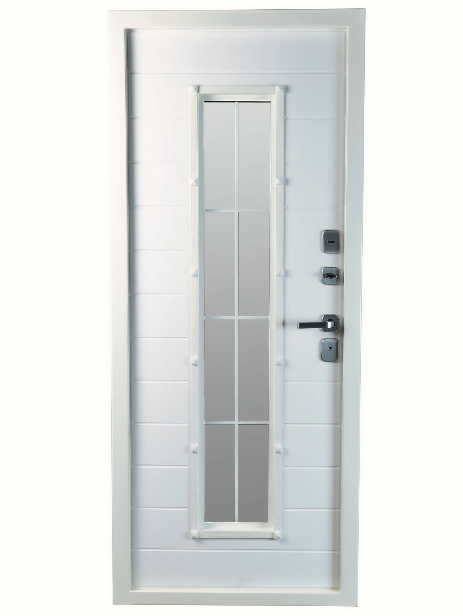 Дверь входная с ковкой Английская Решетка Шагрень Белый 860*2050 левая - фотография № 3