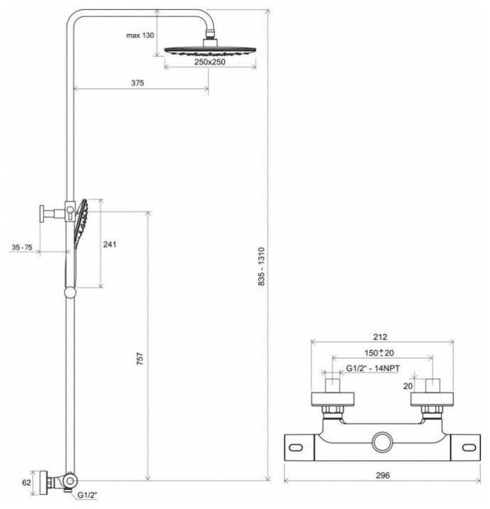 Termo 300 TE 093.00/150 X070099 Смеситель для душа (1/2", двухзахватный, термостат, картридж) Ravak - фото №4