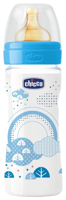 Chicco Бутылочка с соской из латекса Well-Being, средний поток, 250 мл boy/girl с 2 мес.
