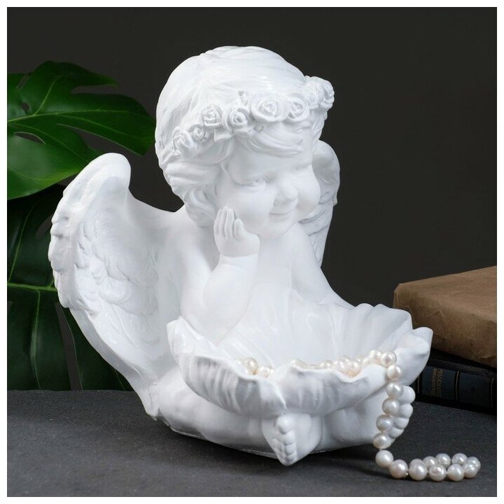 Хорошие сувениры Фигура - подсвечник "Ангел с кувшинкой" 23х23х27см белый - фотография № 2