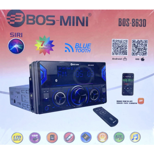 Автомагнитола+Bluetooth+USB+AUX+Радио Bos Mini 863D