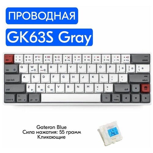 Игровая механическая клавиатура Skyloong GK63S Gray переключатели Gateron Blue, английская раскладка