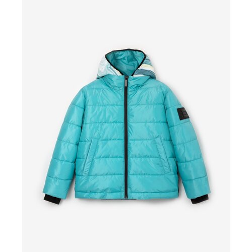 фото Куртка демисезонная со съемным капюшоном бирюзовая gulliver, для мальчиков, размер 170, мод 12312bjc4106