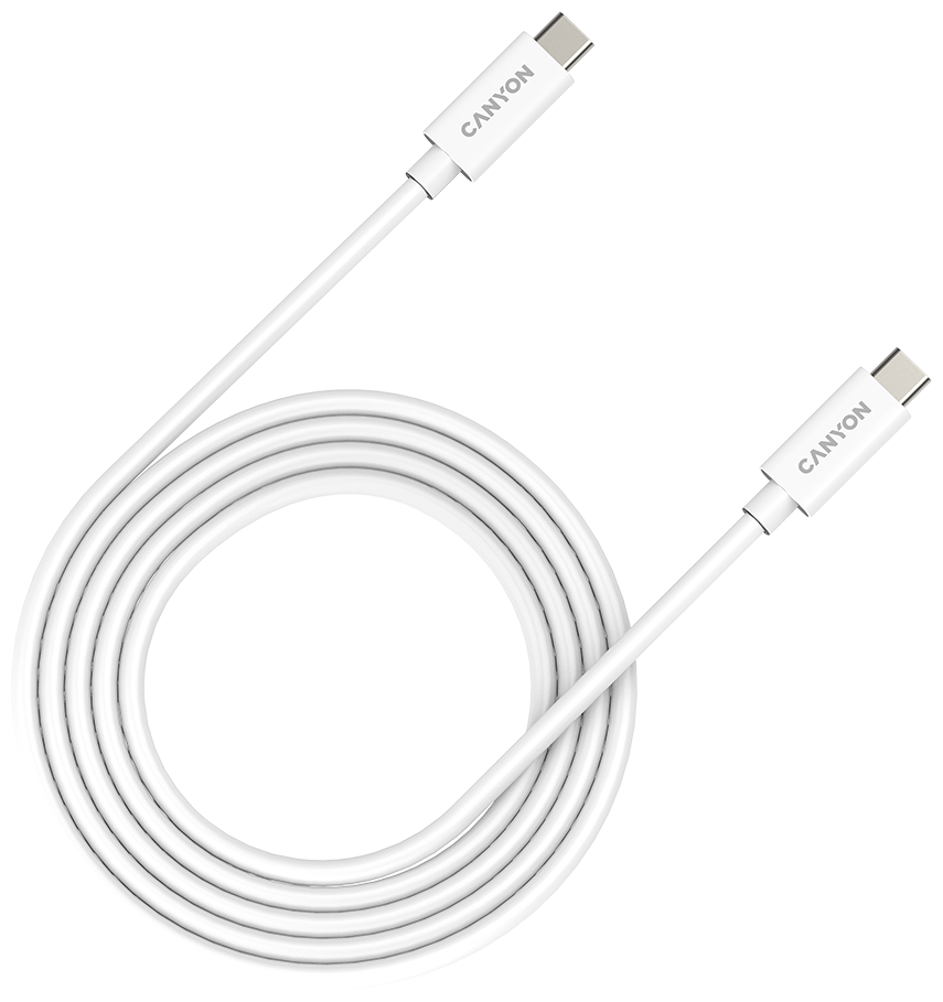 Кабель для зарядки и передачи данных Canyon UC-42 USB 4, USB Type-C - USB Type-C, 48В/5A (до 240W), 2м, Белый CNS-USBC42W - фото №1