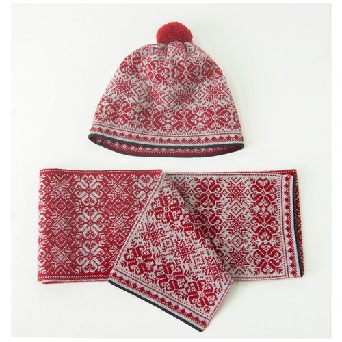 Комплект шапка и шарф 100% шерсть Nordic Star серо-красный ID : H145/SC136 B (One Size, Красный)