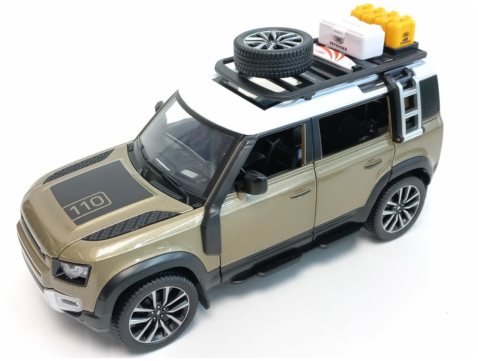 Машинка Land Rover Defender металлическая с клаксоном 1:24, свет, звук