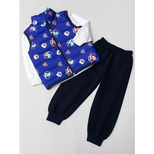 Костюм Nazmix, для мальчика, штаны, лонгслив, жилет утепленный, синий, размер 104