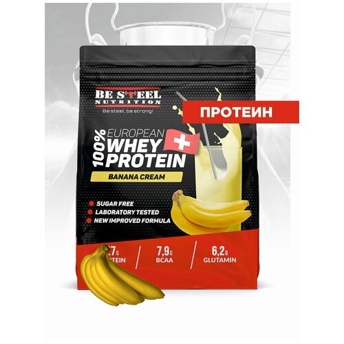 фото Сывороточный whey протеин белковый коктейль 0,9кг банановый крем be steel nutrition