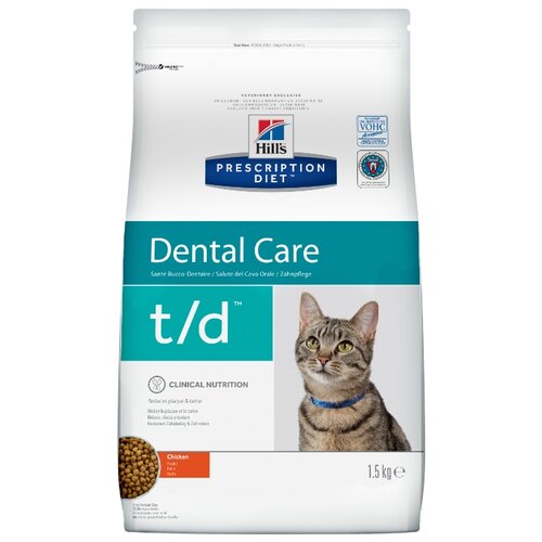 Hill's Prescription Diet t/d Dental Care для кошек при заболеваниях полости рта, диетический с курицей (1,5 кг)