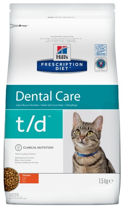 Корм Hill's T/D Feline Dental Health dry для лечения полости рта 8688, 1,5 кг