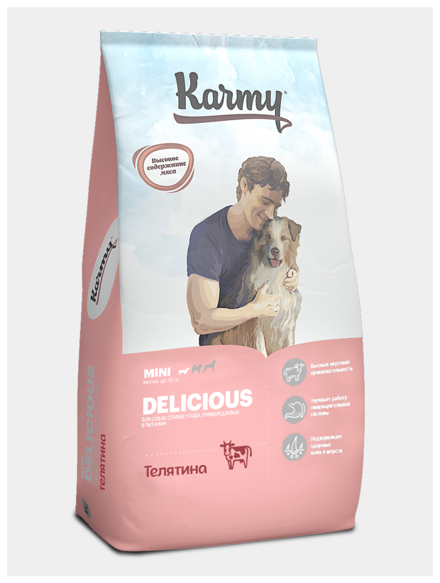 Сухой корм для собак мелких пород Karmy Delicious Mini, привередливых в питании, телятина, 10кг