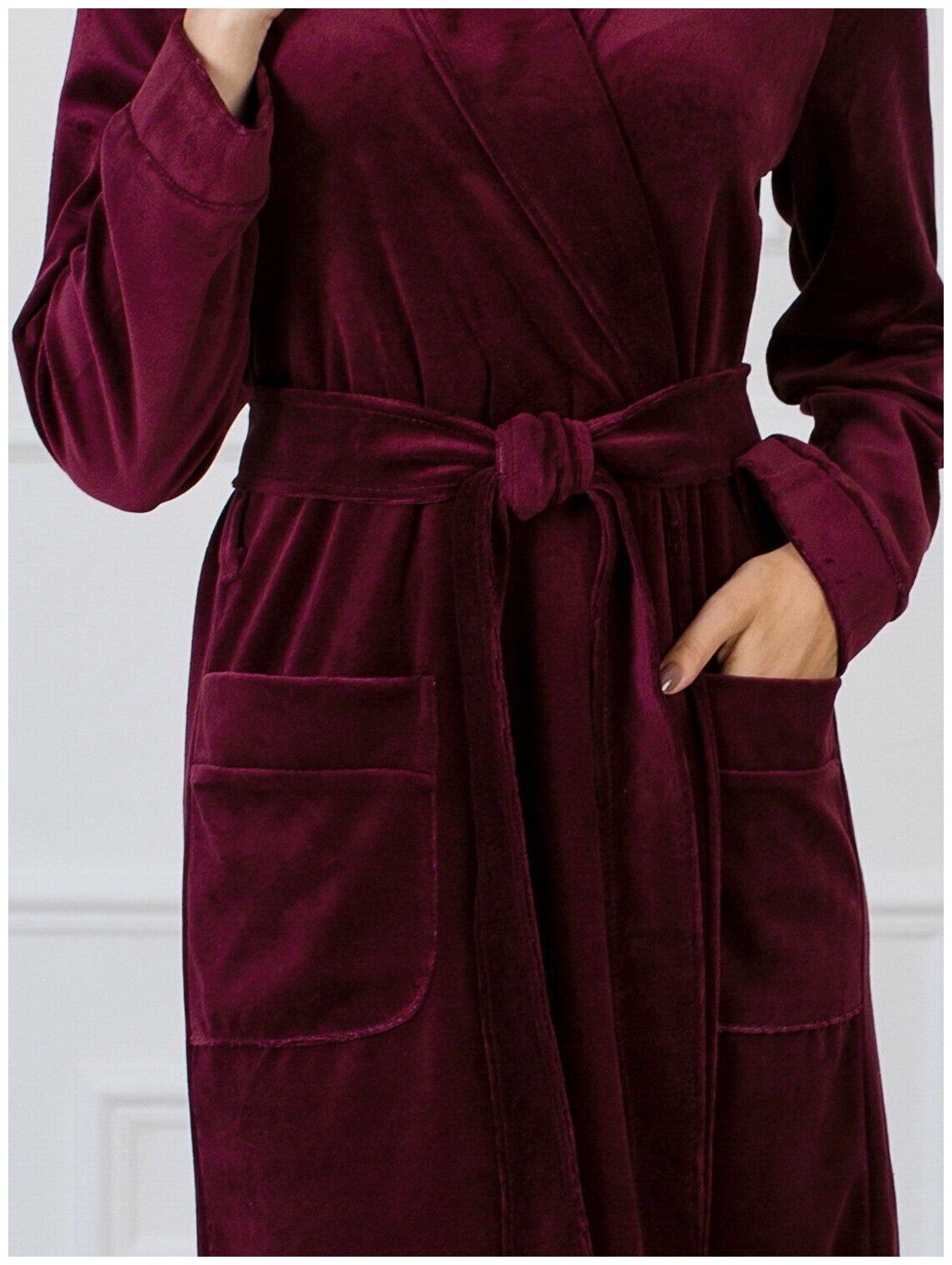 Женский велюровый халат с шалькой Росхалат, темно-бордовый. Размер 46-48,  цена 2190 руб. купить в Пучеже