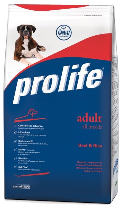 Корм для собак Prolife Adult All Breeds с говядиной и рисом