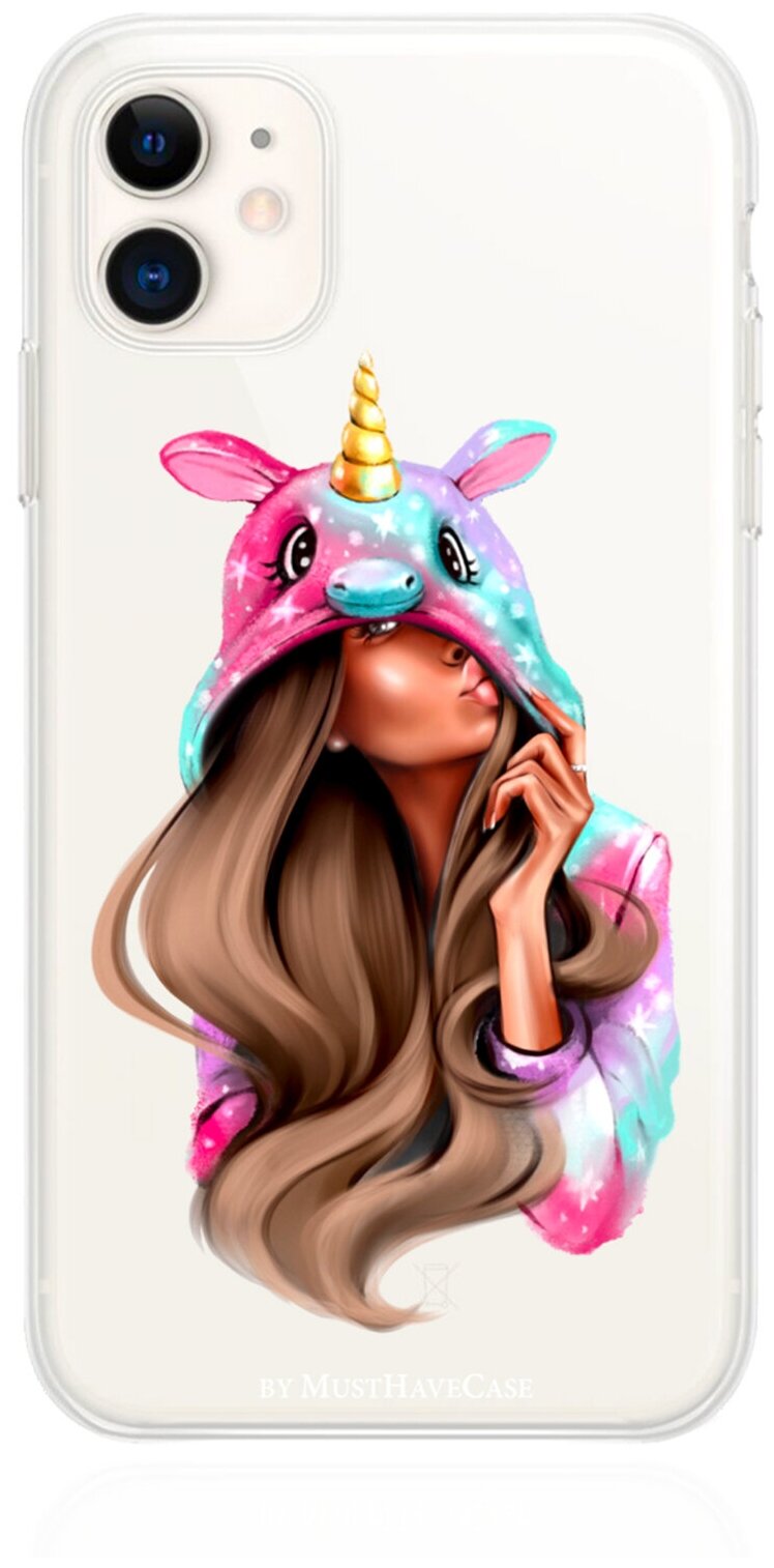 Прозрачный силиконовый чехол MustHaveCase для iPhone 11 Unicorn Girl/ Единорог для Айфон 11 Противоударный