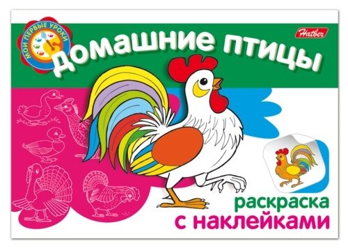 Книжка-раскраска А5, 4 л., HATBER с наклейками, Мои первые уроки, "Домашние птицы", 4Р5н 05825, R002699 103997