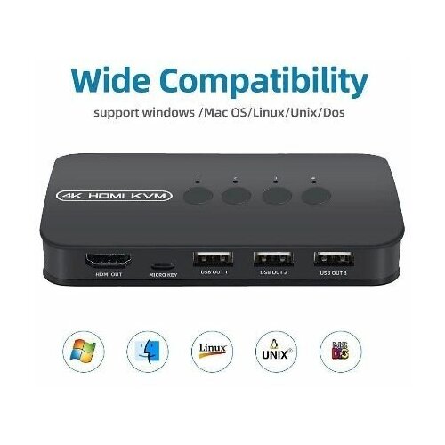 4-портовый kvm-коммутатор 4K HDMI, 3840 * 2160/30 Гц 4 port hdmi kvm switch 4k usb hdmi kvm switcher 4 in 1 out hot key 4kx2k 30hz hdmi 1 4 win10 8 mac os pc laptop