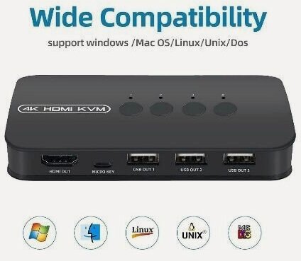 Изображение товара 4-портовый kvm-коммутатор 4K HDMI, 3840 * 2160/30 Гц