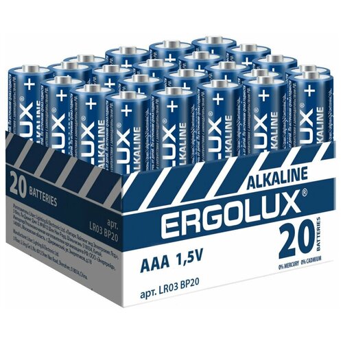 Батарейки Ergolux AAA/LR 03 Alkaline BP-20 (LR 03 BP20, 1.5В)(20 шт в уп.) ergolux lr03 alkaline bp20 lr03 bp20 батарейка 1 5в 20 шт в уп ке