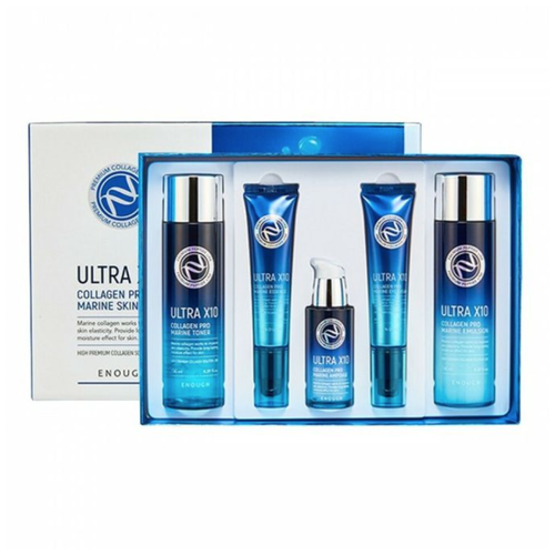 Набор для ухода за кожей лица с коллагеном ENOUGH Ultra X10 Collagen Pro Marine 5 Set