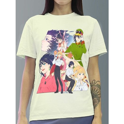 фото Футболка женская белая молочный оттенок из хлопка с dtf рисунком howl's moving castlel аниме - 1153 будь на стиле