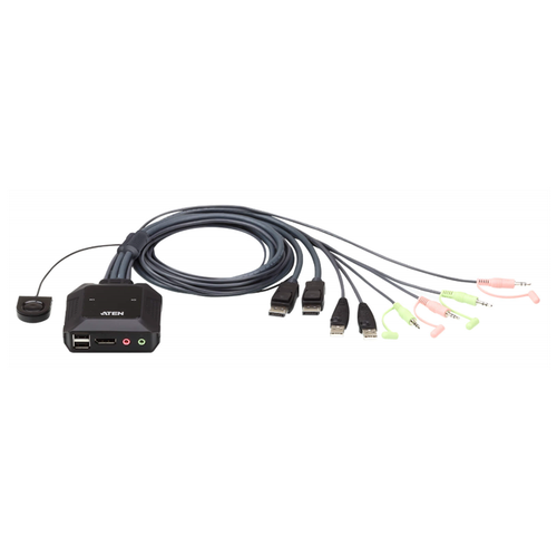 Квм переключатель ATEN 2-Port USB DisplayPort Cable KVM Switch with Remote Port Selector (CS22DP-AT) квм перевключатель aten 3 port usb c displayport kvmp switch with pd psu cs1953 at g