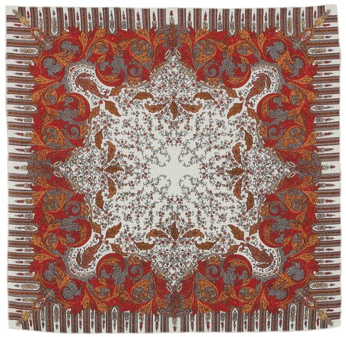 Платок Павловопосадская платочная мануфактура, 89х89 см, бежевый, оранжевый