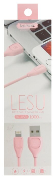 Кабель Remax Lesu USB - Apple Lightning (RC-050i) 1 м розовый фото 3