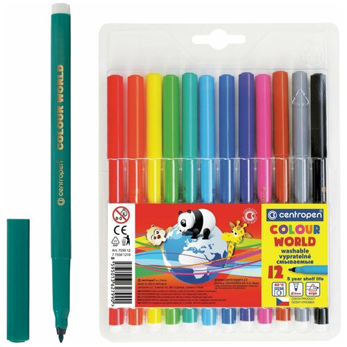 фломастеры centropen colour world washable 12 цветов арт 7550 12 tp 7790 12 tp количество в наборе 2 шт Фломастеры CENTROPEN 7 7550 1284, комплект 3 шт.