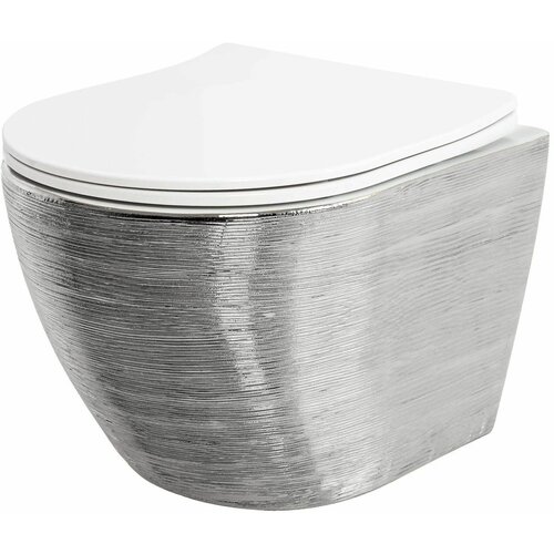 Унитаз GR-4455SWS (480*365*370) серебро внутри белый подвесной безободковый с тонкой крышкой