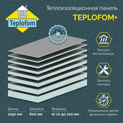 Теплоизоляционная панель TEPLOFOM+100 XPS-02 1250x600x100мм (двухсторонний слой) Теплофом