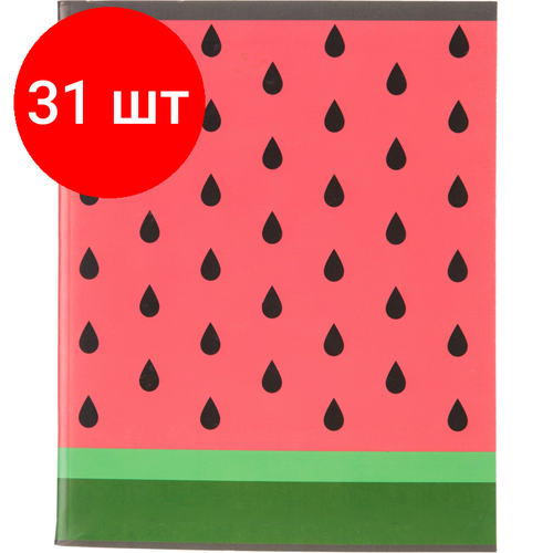 Комплект 31 штук, Тетрадь общая А5 96л №1School Арбуз, клет, скреп, ВД-лак комплект 30 штук тетрадь общая а5 96л 1school арбуз клет скреп вд лак