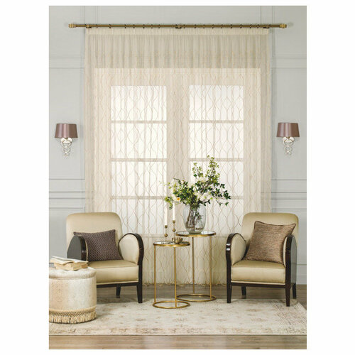 Штора тюлевая на шт ленте daily by t виладжи сетка с вышивкой 300х270см бежевая арт102700074 12531₽