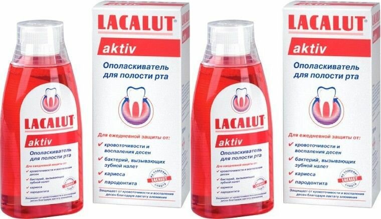 Lacalut Ополаскиватель для полости рта актив анти-плак, 300 мл, 2 шт