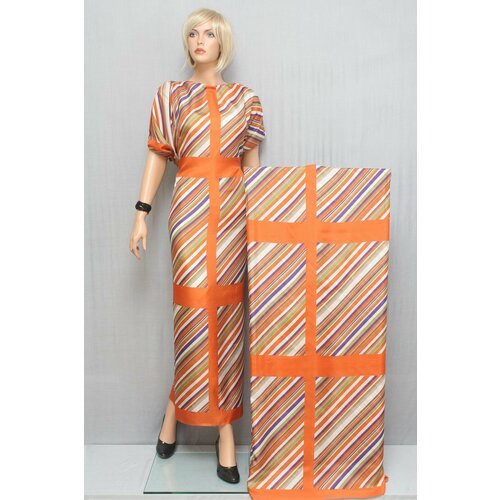 Ткань Шёлк-туаль «платки» с оранжевой каймой в диагональную полоску, ш138см, 0,5 м