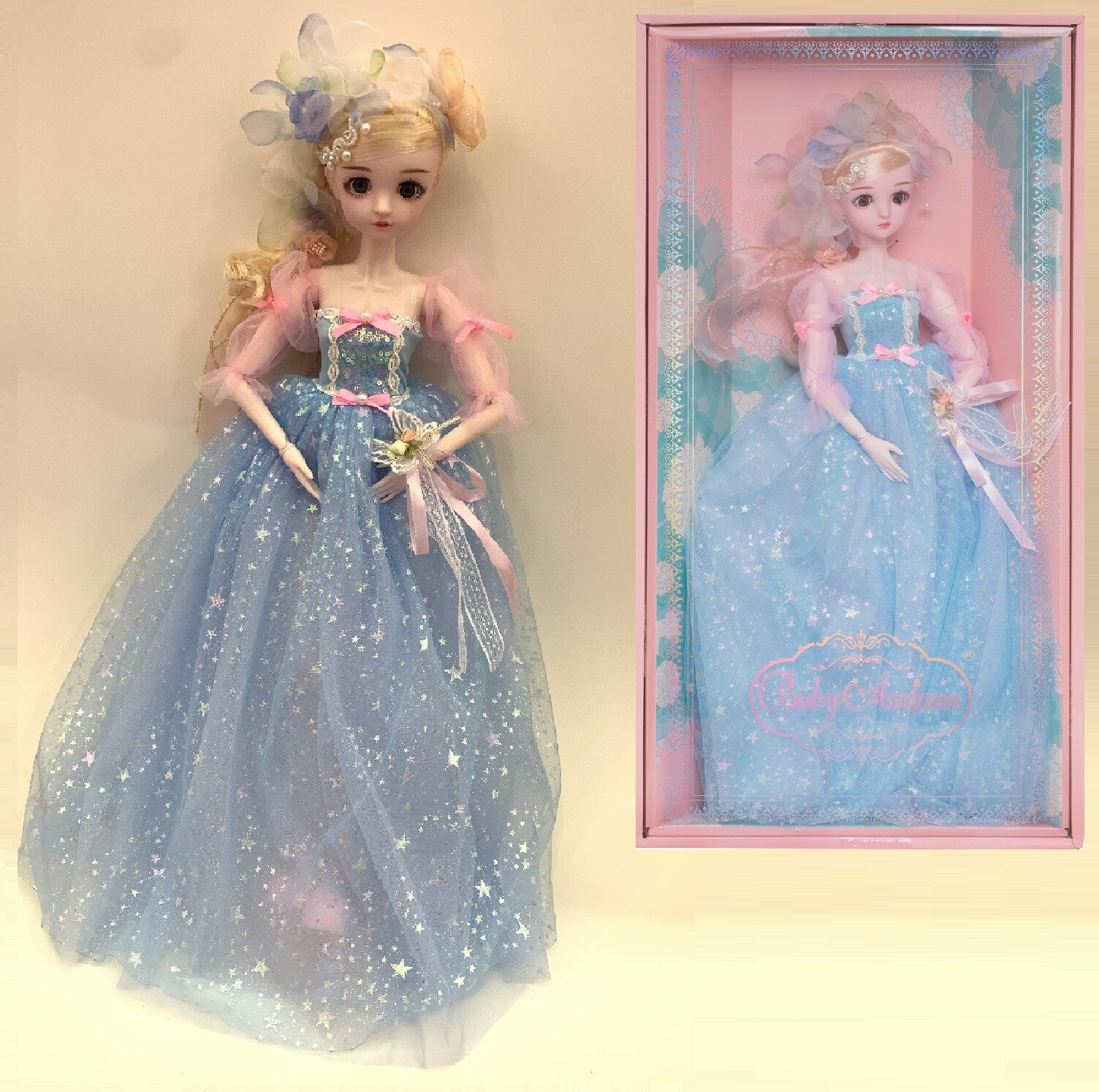 Кукла Junfa Ardana Princess 60 см в роскошном длинном голубом платье в подарочной коробке WJ-36569/голубое
